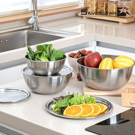 [SILVERSTAR] Stainless Steel Mixing Bowl Set(Including the lid) – Durable, Stain & Odor Resistant, Built-In Measuring Scale, No-Spill Water Nozzle Design - Made in Korea